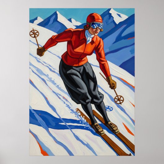 LA SKIEUSE (The Skier) - Original Art Deco Artwork Poster (Vorne)