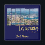 La Spezia Liguria Italien Vintag Souvenir Magnet<br><div class="desc">La Spezia in Ligurien Italien Vintage Andenken für Urlaub und Europa Reisende. La Spezia in Italien Urlaub Andenken oder Geburtstagsgeschenk. La Spezia Retro Kunstwerke für Vintage Liebhaber und Cinque Terre Ligurien Liebhaber. Sie können das Design einfach anpassen und personlisieren,  indem Sie den gewollt Namen eingeben.</div>