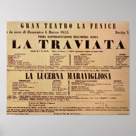 La Traviata World Premiere Poster (1853) (Vorne)
