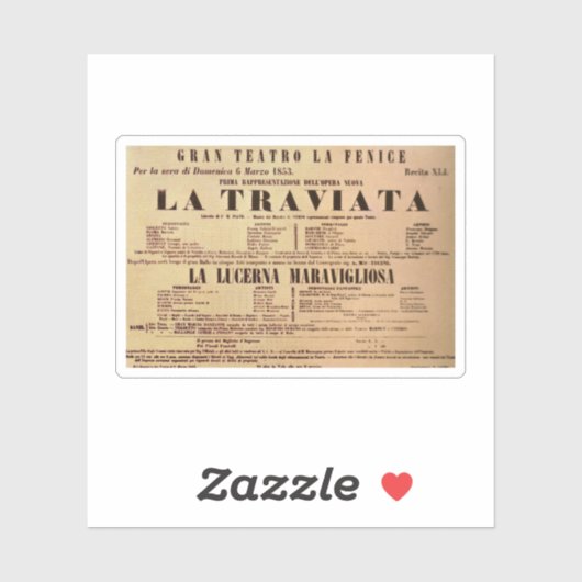La Traviata World Premiere Poster (1853) Aufkleber (Blatt)