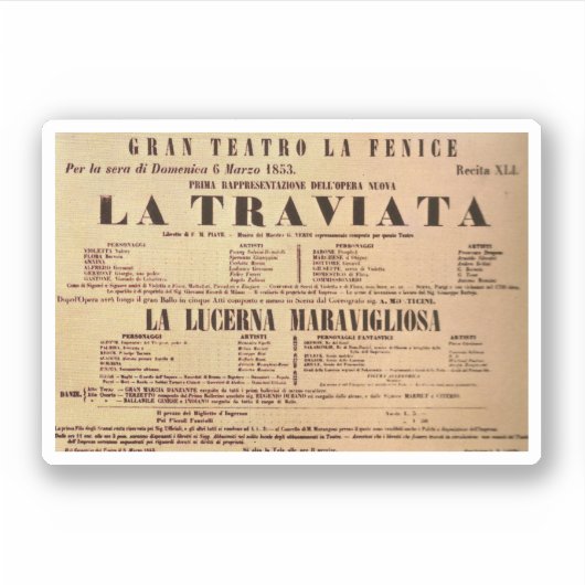 La Traviata World Premiere Poster (1853) Aufkleber (Vorderseite)