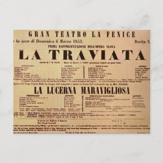 La Traviata World Premiere Poster (1853) Postkarte (Vorderseite)