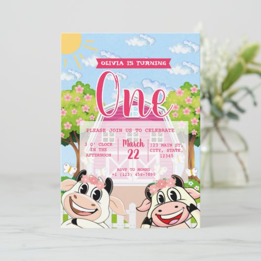 La Vaca Lola Birthday Einladung (Stehend Vorderseite)