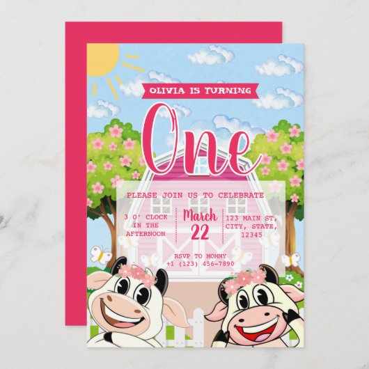 La Vaca Lola Birthday Einladung (Vorne/Hinten)