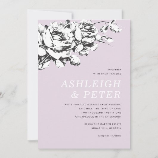 La Vie en Rose Floral Wedding Einladung - Lila (Vorderseite)