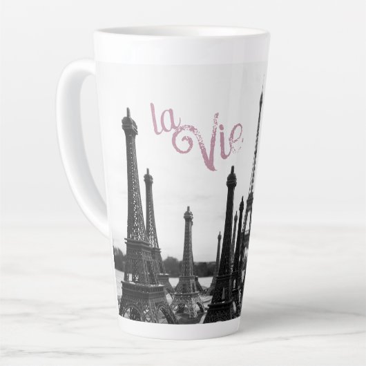 La Vie en Rose Paris Eiffel Tower Latte Tasse (Linke Ecke)