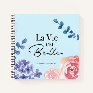 La vie est belle florale Aquarellfarben Blau Notizblock