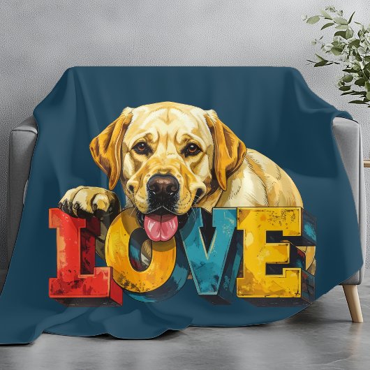 Lab Love Labrador Illustration Teal Blue Dog Lover Fleecedecke