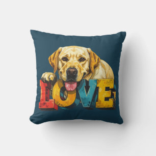 Lab Love Labrador Illustration Türkisblauer Hunde Kissen
