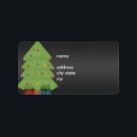 Label Address Christmas Tree on Black Adressaufkleber<br><div class="desc">Label Sticker Weihnachtsbaum auf Black Simple. Adressgeschäftliche Personal</div>