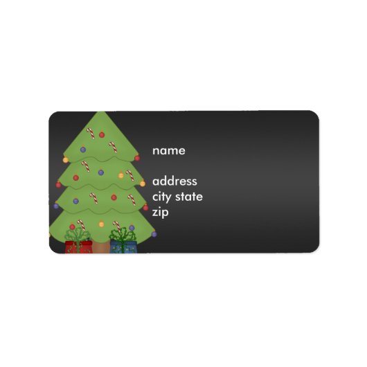 Label Address Christmas Tree on Black Adressaufkleber (Vorne)