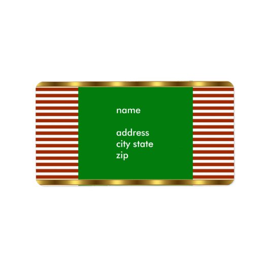 Label Address Red White Strip Gold Trim Adressaufkleber (Vorne)