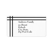 Label Black & White Simple Black Strip Adressaufkleber (Vorne)