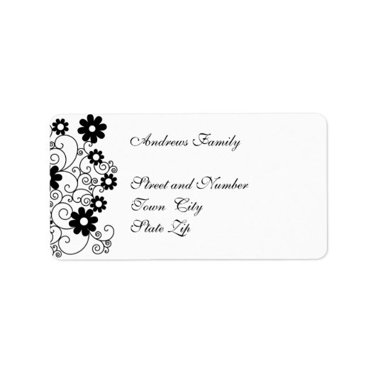 Label Black & White Simple Floral Adressaufkleber (Vorne)