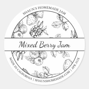 Label "Black & White Sketch Mixed Berry Jam" Runder Aufkleber