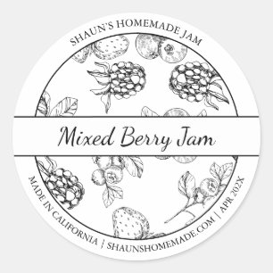 Label "Black & White Sketch Mixed Berry Jam" Runder Aufkleber