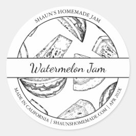 Label "Black & White Sketch Watermelon" Runder Aufkleber