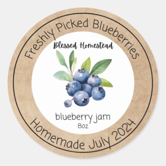 Label Blueberry Jam Runder Aufkleber (Vorderseite)