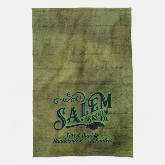 Label der Halloween Salem Broom Company Geschirrtuch (Vertikal)