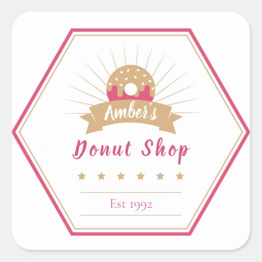 Label "Donut Shop" Quadratischer Aufkleber (Vorderseite)