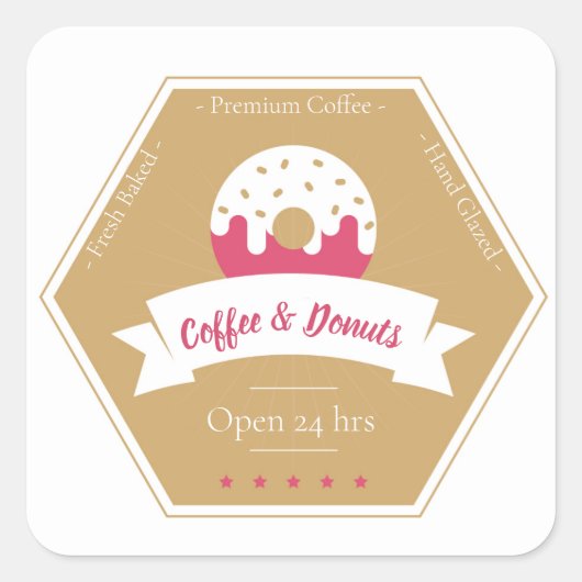 Label "Donut Shop" Quadratischer Aufkleber (Vorderseite)