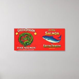 Label für Lachs aus Grünem Drachen Leinwanddruck