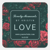 Label für Rote Blume Quadratischer Aufkleber (Vorderseite)