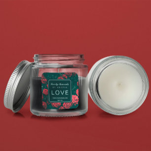 Label für Rote Blume Quadratischer Aufkleber