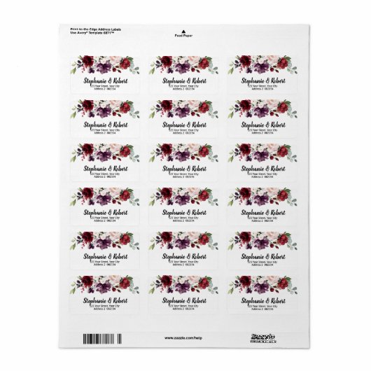 Label für Wasserfarbe Burgundy Red Navy Floral Add Adressaufkleber (Vorne)