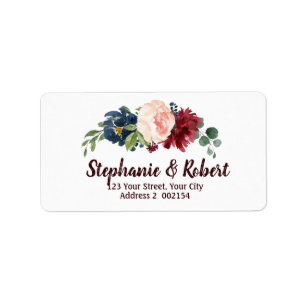Label für Wasserfarbe Burgundy Red Navy Floral Add Adressaufkleber