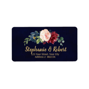 Label für Wasserfarbe Burgundy Red Navy Floral Add Adressaufkleber