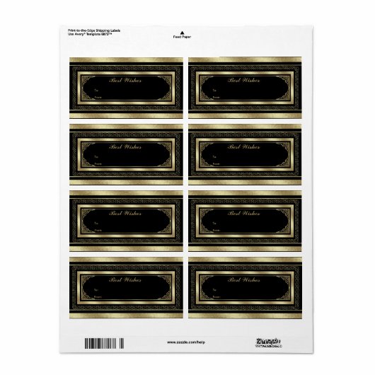 Label Geschenk Tag Brocade Black Gold (Vorne)