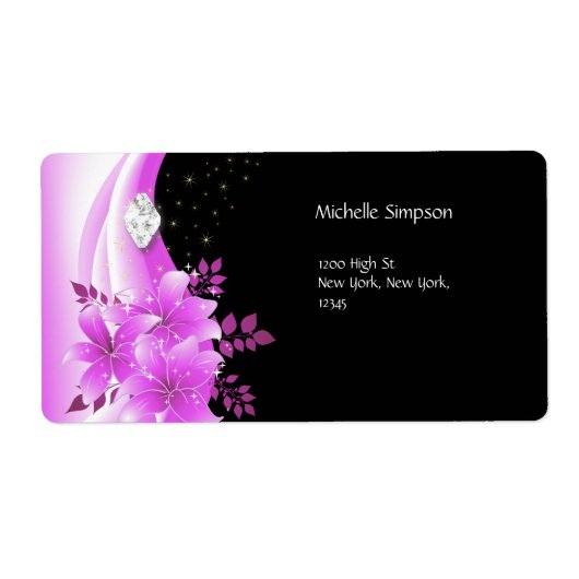Label Pink Black Floral Diamond Jewel Address (Vorne)