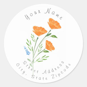 Label "Three Watercolor Poppies Bouquet" Runder Aufkleber
