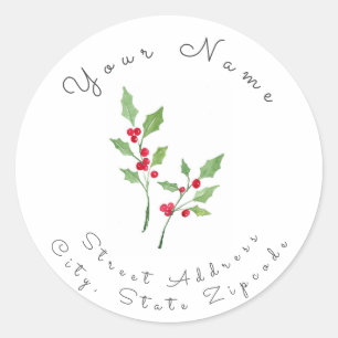 Label "Watercolor Holly Sprigs" Runder Aufkleber