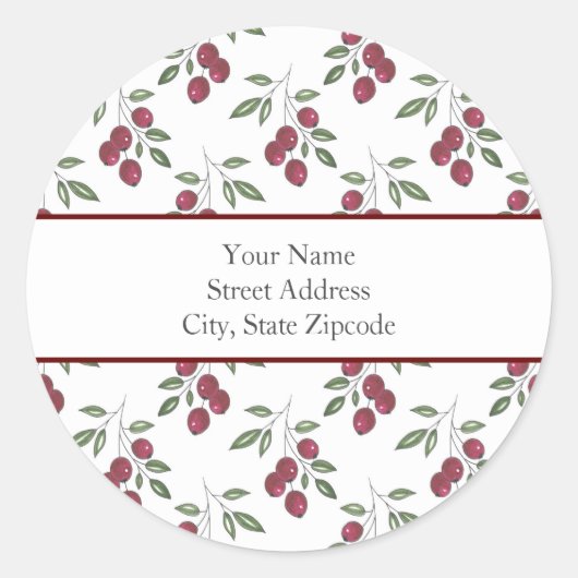 Labels "Burgundy Red Berries Pattern" Runder Aufkleber (Vorderseite)