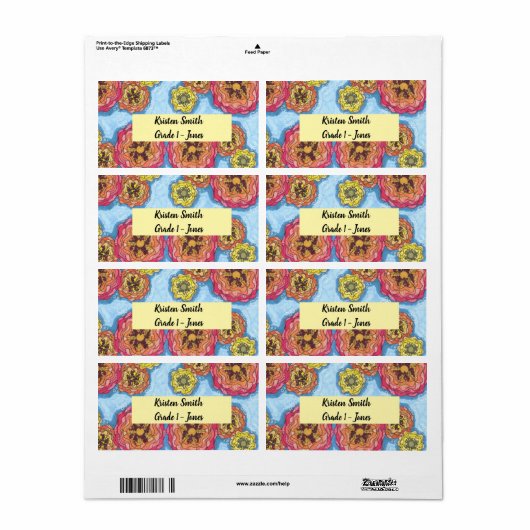 Labels der personalisierten Blumenschule (Vorne)