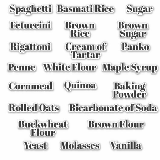 Labels für die Behälter für die Vorratsspeicherung (Vorderseite)