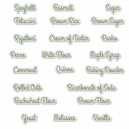 Labels für die Behälter für die Vorratsspeicherung (Vorderseite)