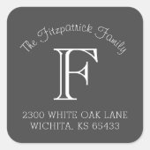 Labels für die Monogram-Quadrat-Adresse der Famili Quadratischer Aufkleber (Vorderseite)