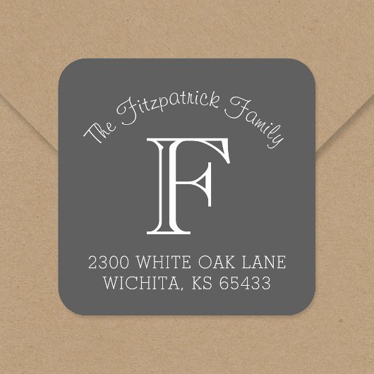 Labels für die Monogram-Quadrat-Adresse der Famili Quadratischer Aufkleber