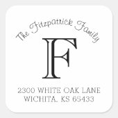 Labels für die Monogram-Quadrat-Adresse der Famili Quadratischer Aufkleber (Vorderseite)