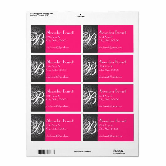 Labels für Leopard- und Hot-Pink-Monogramm-Adresse (Vorne)