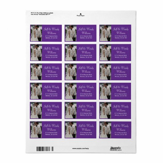 Labels für lila Foto Adressaufkleber (Vorne)