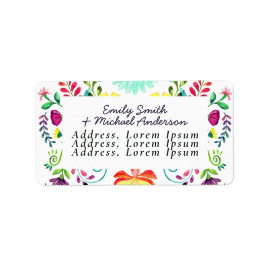 Labels für Wasserfarben Folk Art Floral Address Adressaufkleber (Vorne)