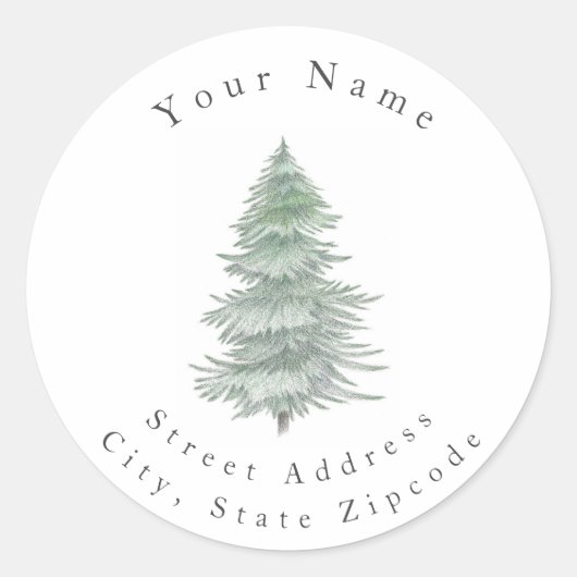 Labels "Handgezeichneter Evergreen Tree" Runder Aufkleber (Vorderseite)