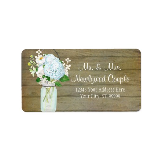 Labels Rustic Country Mason Jar Blue Hydrangeas Adressaufkleber (Vorne)