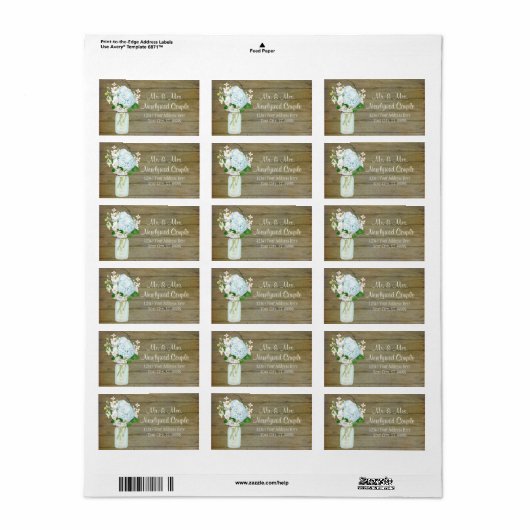 Labels Rustic Country Mason Jar Blue Hydrangeas Adressaufkleber (Vorne)