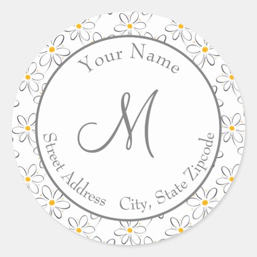 Labels "White Daisy Pattern" Runder Aufkleber (Vorderseite)