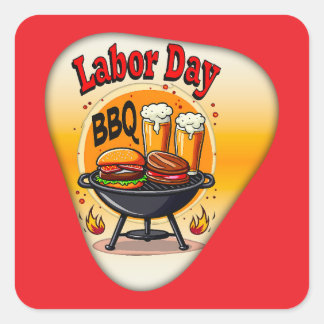 Labor Day BBQ Party Design – Grill and Burger Holi Quadratischer Aufkleber
